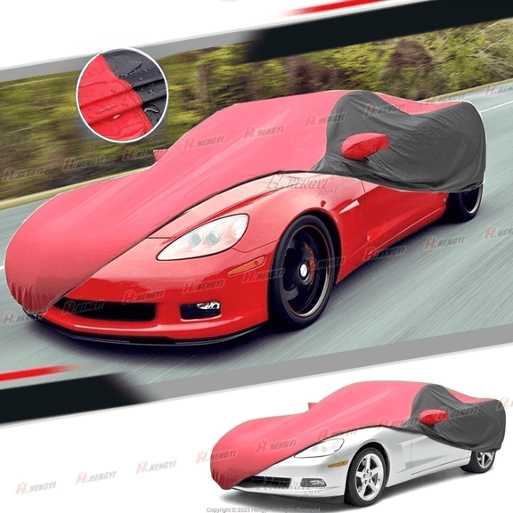 Full Car Cover Waterproof UV Resistant for Chevrolet Corvette C6 2005-2013, Outdoor All Weather Protection Car Cover, Red & Black
