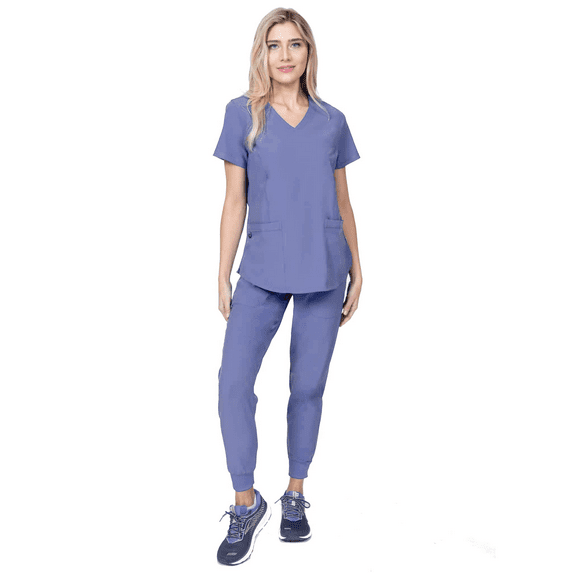 Elements Select ES2956 Women's Mock Wrap Scrub Top and Jogger Scrub Set Ceil X-Small Petite