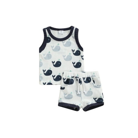 

FINELOOK Baby Boys Outfit Printing Round Collar Sleeveless Tops and Shorts White 6-9 Months