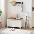 thumbnail image 5 of Toy Box, Retro Wooden Look Storage Chest with Safety Hinge, Entryway Storage Bench Supports 220 lb, 29.9 x 15.7 x 18.9 Inches Toy Chest Organizer, Easy Assembly (White + Walnut), 5 of 17