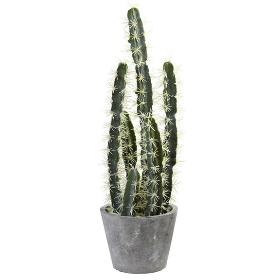 Nearly Natural 27.5" Decorative Cactus Garden Artificial Plant with Cement Planter, Green