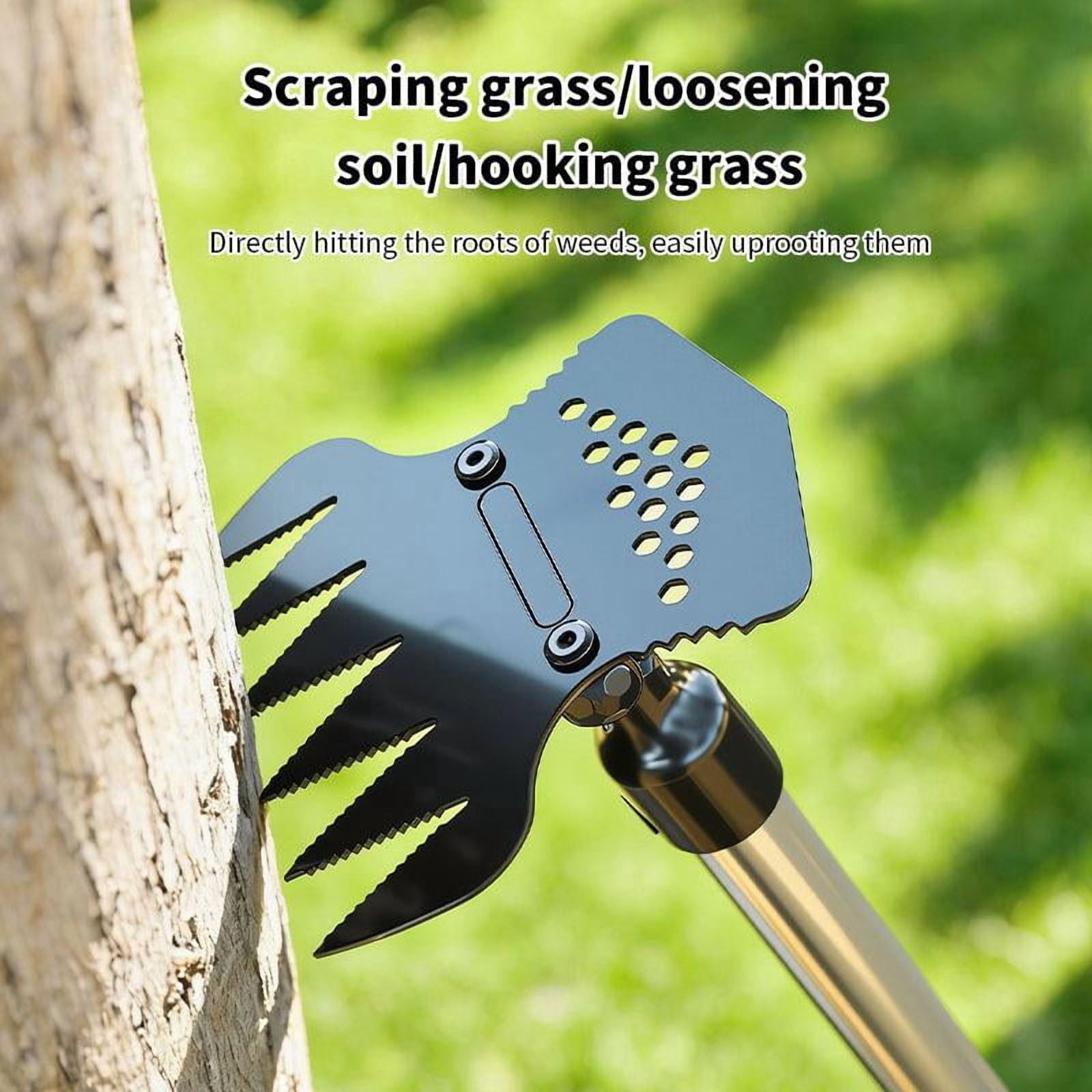 Manual Weeding Tool with Adjustable Long Handle 14 to 40 Inches, 6 Tine Heavy Duty Garden Weed Puller Rake for Lawns and Flower Beds, Removal Tool for Soil Aeration and Yard Maintenance