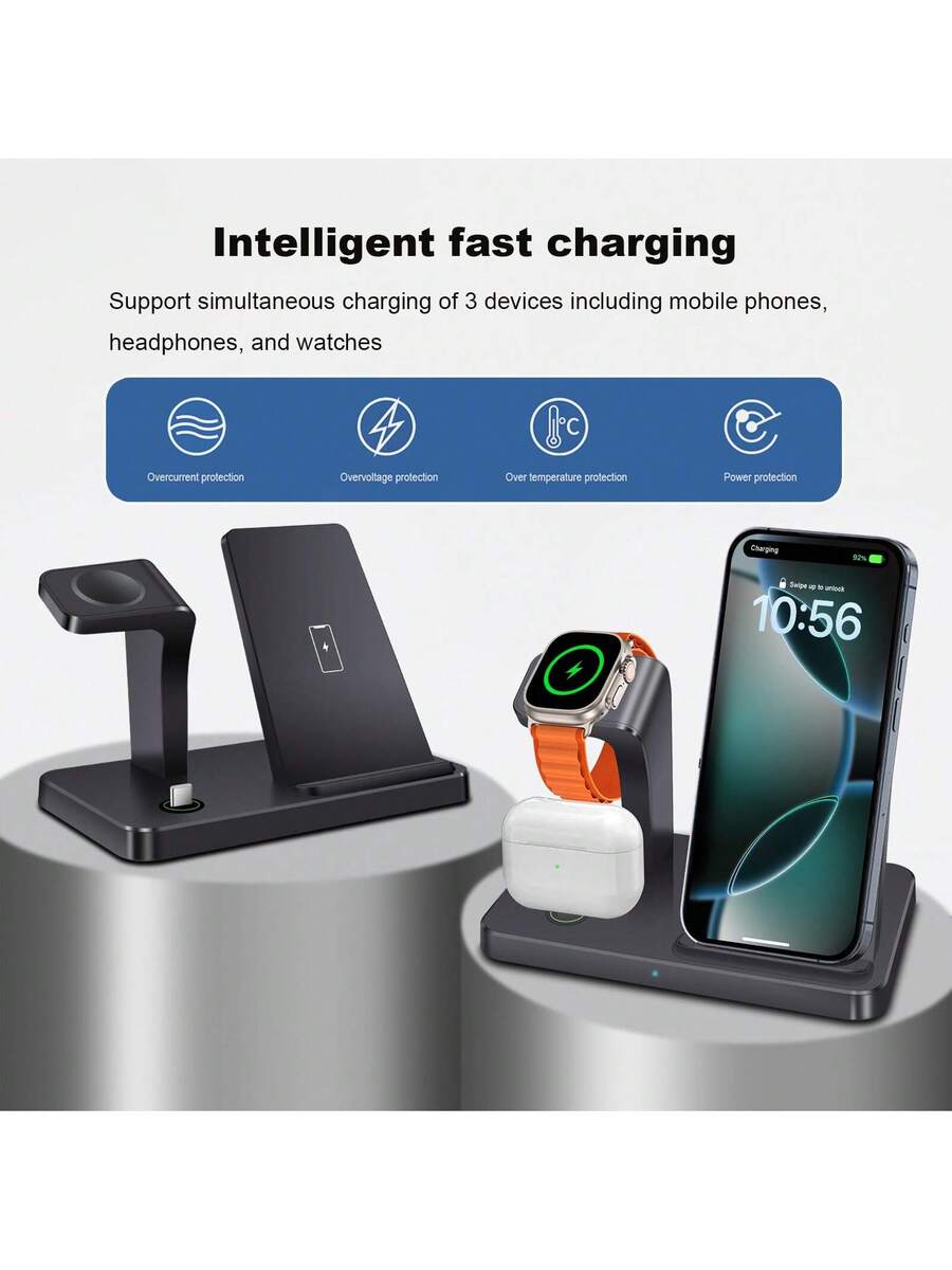 3 in 1 Wireless Charger Stand for iPhone 14-6, Apple Watch Ultra/SE/10-2, AirPods 4/3