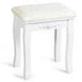 thumbnail image 1 of Costway White Retro Wave Design Makeup Dressing Stool Pad Cushioned Chair Piano Seat, 1 of 10