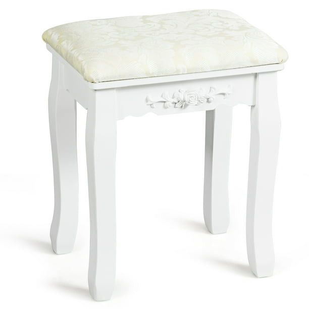Costway White Retro Wave Design Makeup Dressing Stool Pad Cushioned Chair Piano Seat Com Costway White Retro Wave Design Makeup, White Stool For Makeup Vanity
