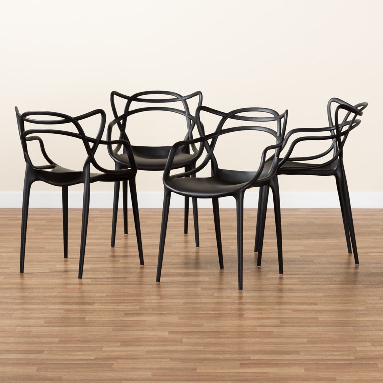 Baxton Studio Landry Modern and Contemporary Black Finished Polypropylene Plastic 4 Piece Stackable Dining Chair Set