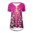 thumbnail image 4 of Camiseta Impresa con Cuello en V de Manga de Raglan de la Parte Trasera Larga Delantera Corta de las Mujeres de Navidad, Vacaciones Informales, 4 of 8