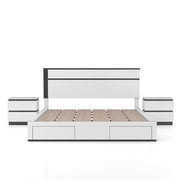 FOA Misti 3-Piece White Wood Storage Bedroom Set - Queen + 2 Nightstands