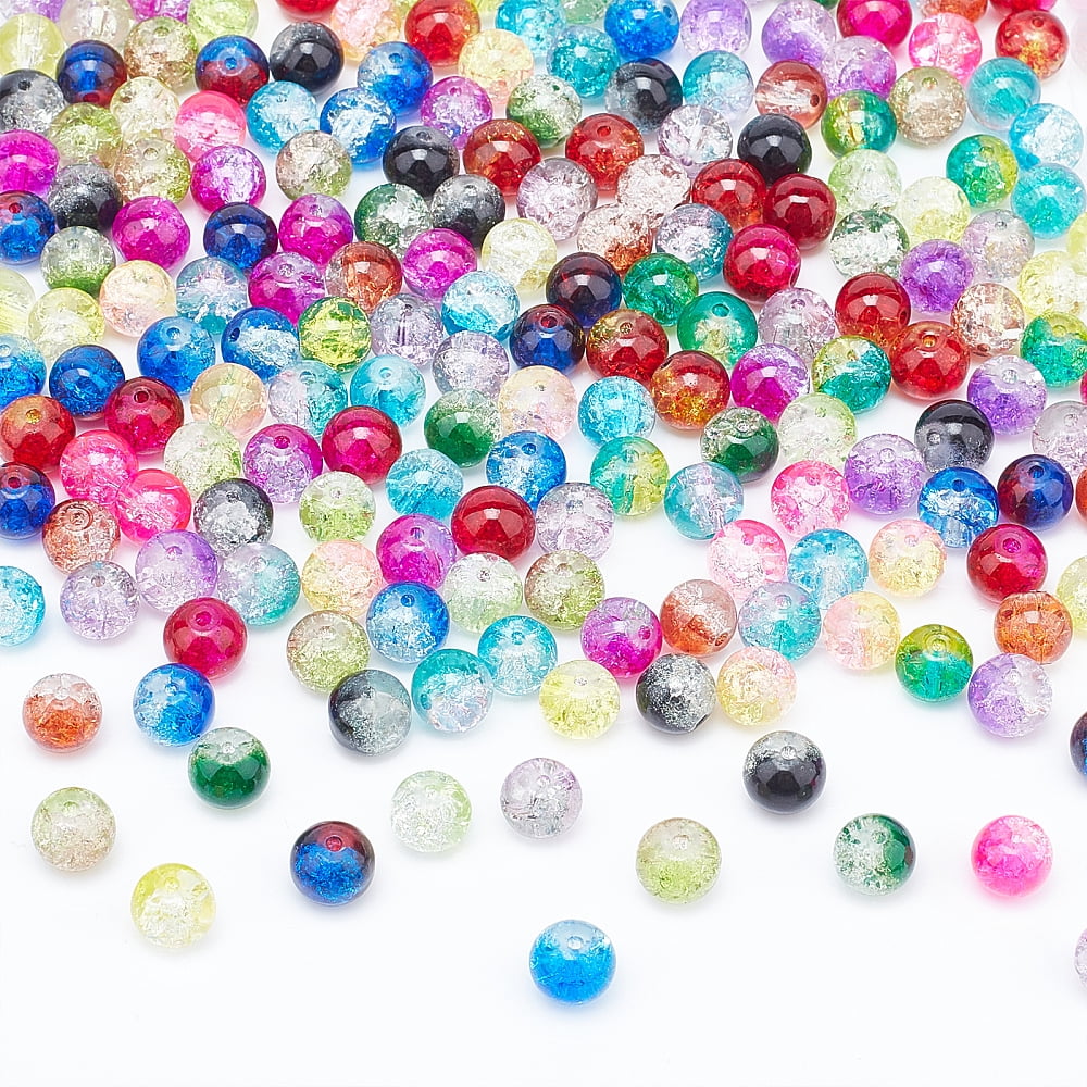 8mm Glass Beads 630pcs 18 Colors Beads for Jewelry Making with Scissors Elastic Thread Beading Needles for Christmas Tree DecorationDIY