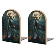 Jack Skellington The Nightmare Before Christmas Bookends Wood Book Divider Decorative Shelves Non-Skid Book Stand 2 Pieces For Office Home