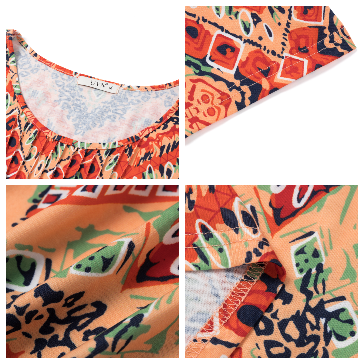 UVN Women's Pleated 3/4 Sleeve Summer Blouse photo 5