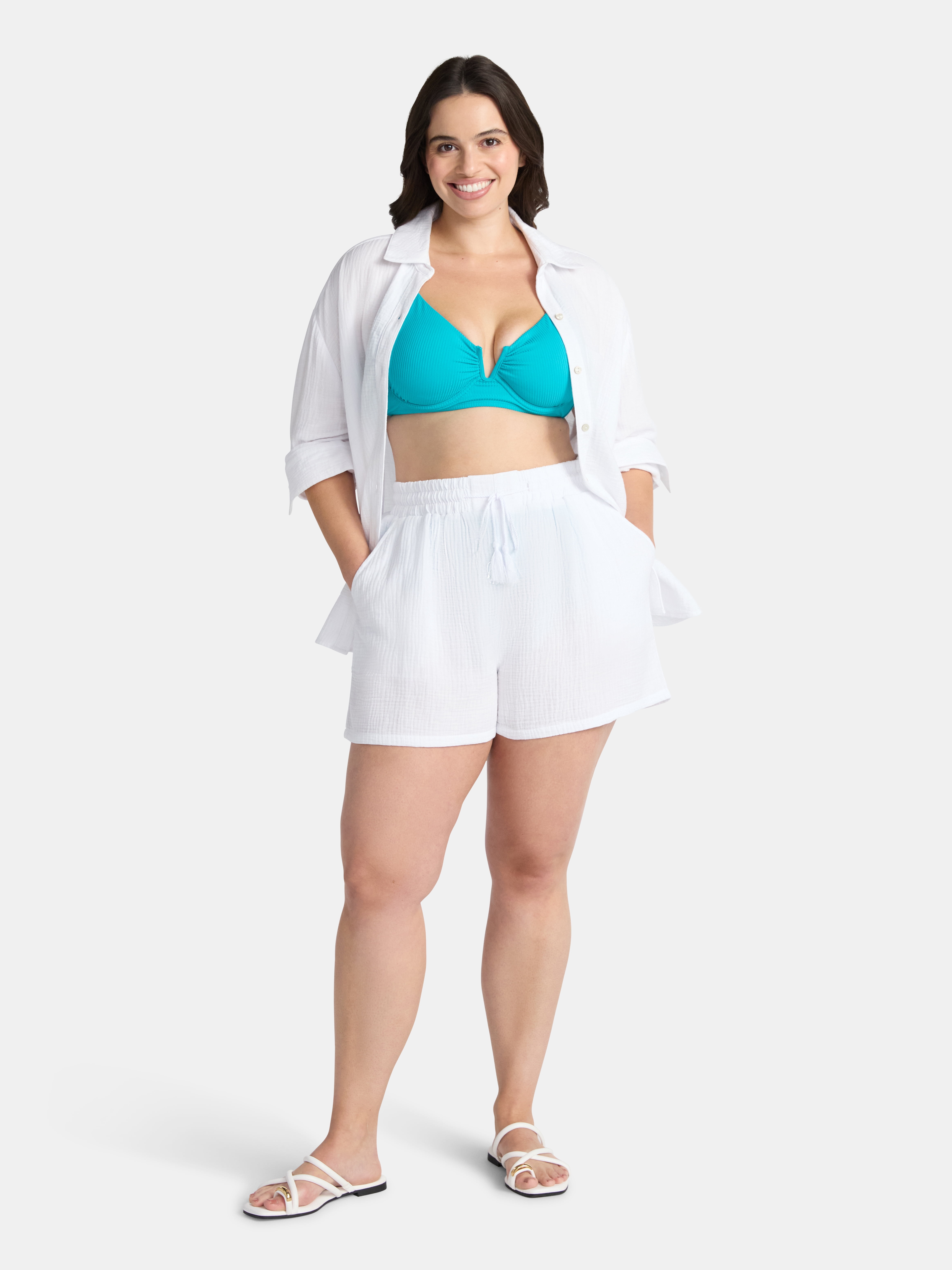 Time and Tru Women's Textured Cotton Coverup Shorts, Sizes XS-3X
