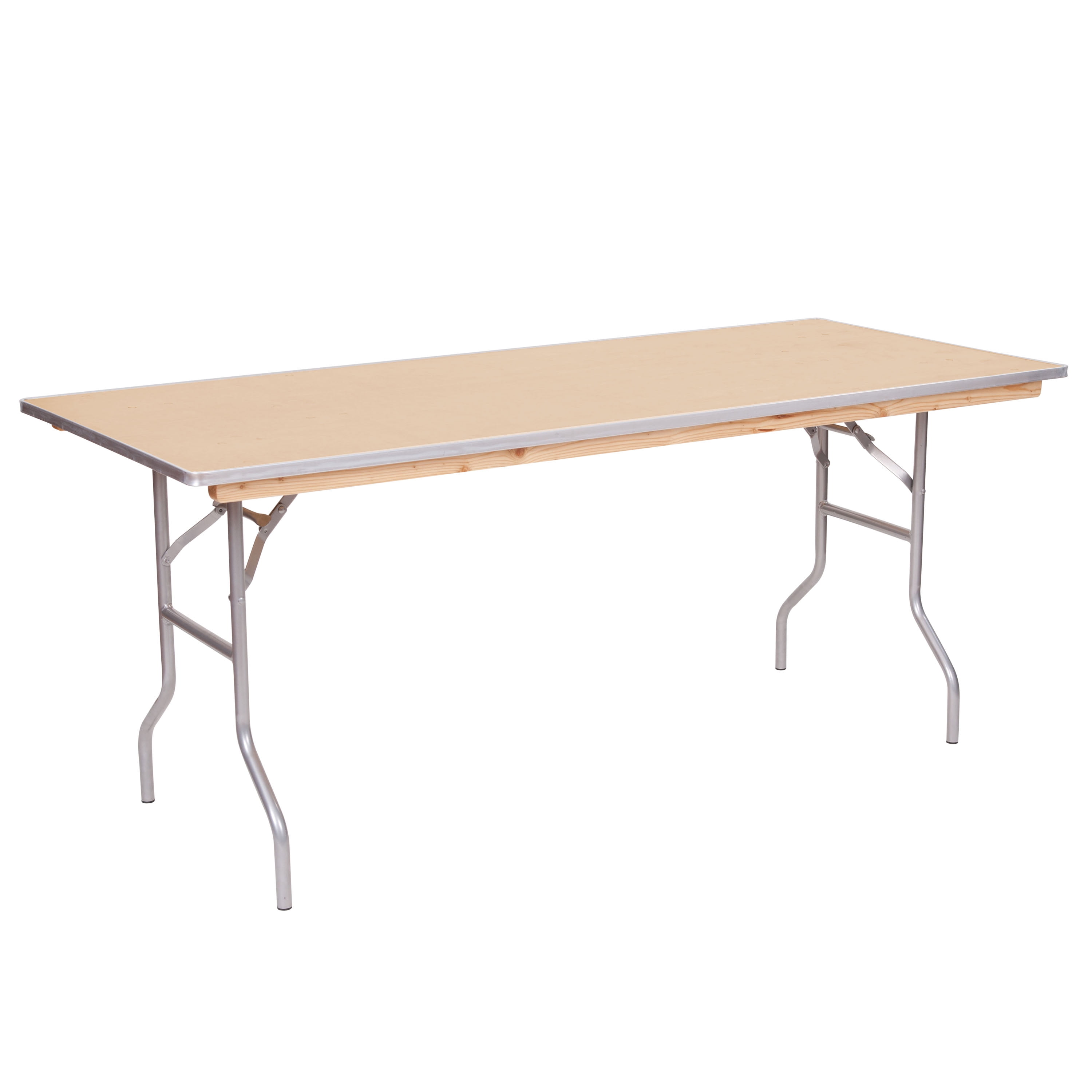 60 inch x 30 inch WFT Series Birch Wood Rectangle Folding Table - Metal Edge