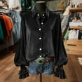 thumbnail image 3 of Perfectbot Women's Velvet Button Down Shirt - Lantern Long Sleeve Elegant Dressy Shirt with Flare Cuffs, 3 of 7