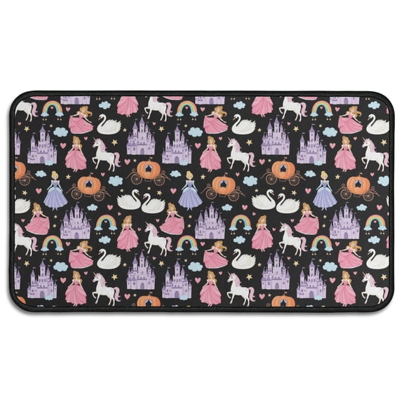 Princess and Carriage Black Pattern Non Slip Washable Kitchen Rug, Anti Fatigue Decorative Floor Mat for Sink Laundry and Home Use, 17"x47"