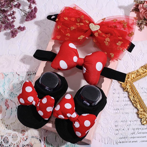 3 Unids/Set Cute Pompom Recién Nacido Calcetines Conjunto De Diademas Antideslizante Encaje Lazo Flor Bebé Niñas 0-3 Meses