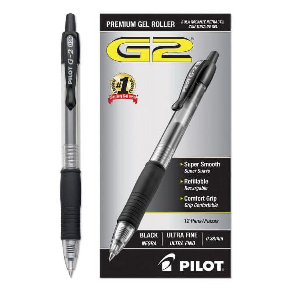 Pilot G2 Premium Gel Pen Convenience Pack, Retractable, Extra-Fine 0.38 mm, Black Ink, Smoke/Black Barrel, Dozen, Each