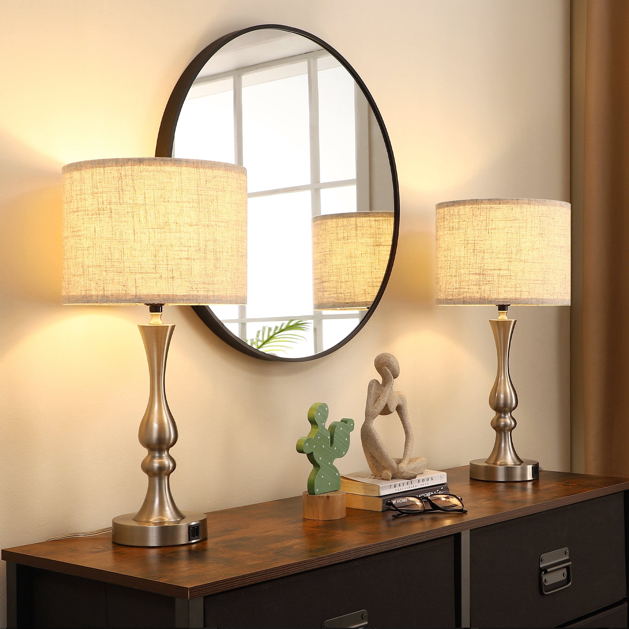 EDISHINE Touch Control 3 Way Table Lamps Set of 2,Bedside Lamp with 2 Charging USB Ports Dimmable E26 Base included 2 Light Bulbs
