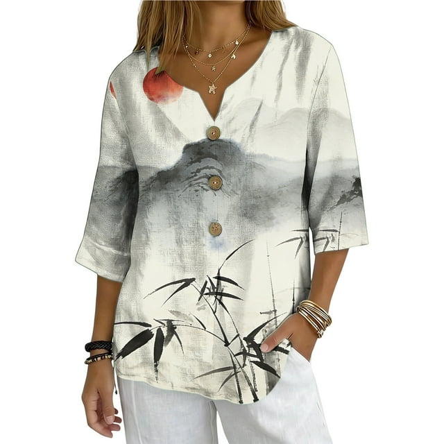 Xuyuer Solid Button Shirt Blouse - Women's Fashion Loose Female Neck T-Shirt Style Top for Smart Casual Office Wear, Weekend Brunch Outings & Effortless Minimalist Everyday Style