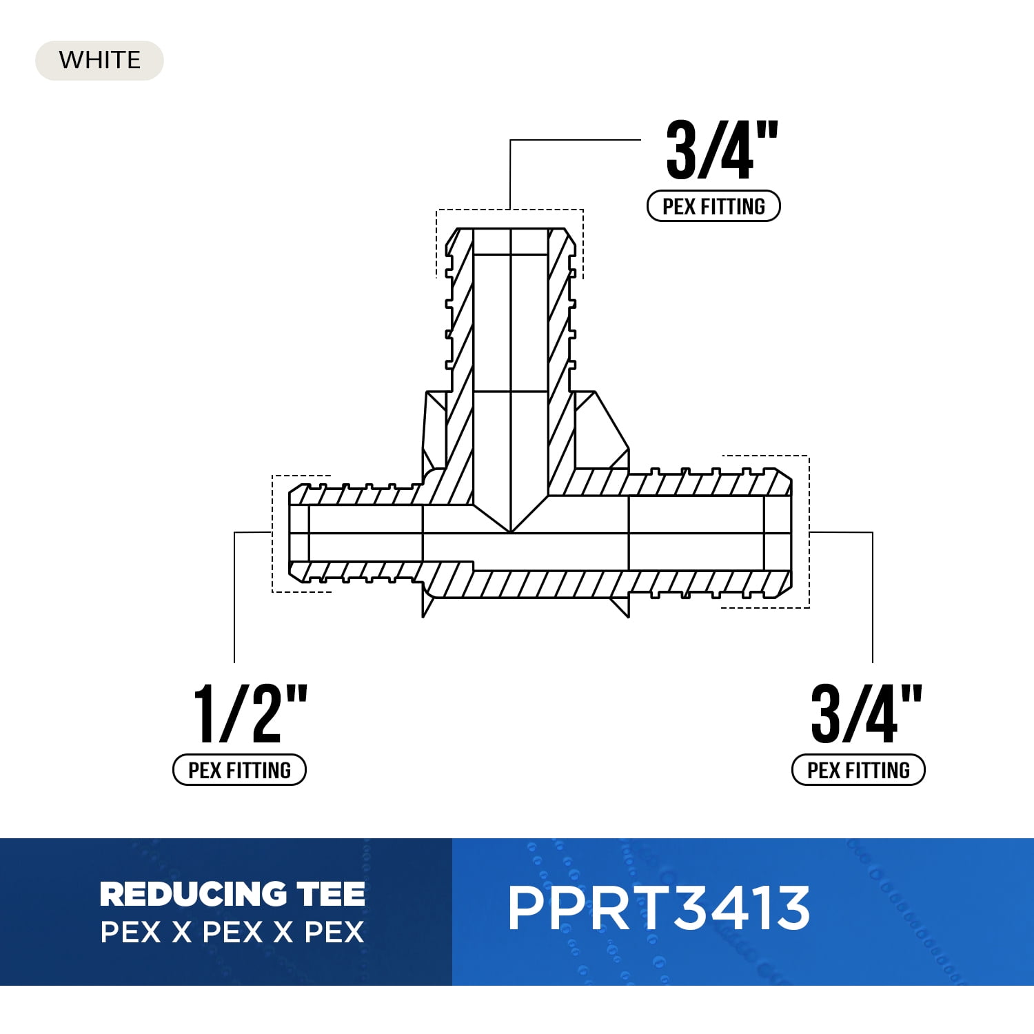 Supply Giant 5-3413PPRT Plastic PEX Poly Alloy Reducing Tee Barb Pipe Fitting 3/4 x 1/2 x 3/4 Inches Pack of 5