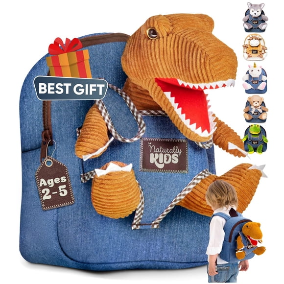 Naturally KIDS Sac à Dos pour Tout-Petit avec Jouets Dinosaures pour Enfants 2-4, Cadeau d'Anniversaire Garçon de 2 Ans, Cadeau Garçon de 3 Ans Fille, Jouet Dinosaure pour Tout-Petit