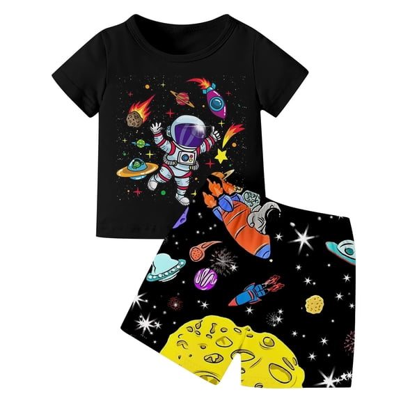 Hiijoy Toddler Boys Astronaut Print Short Sleeve T Shirt and Shorts Outfits, Sizes 3-4T