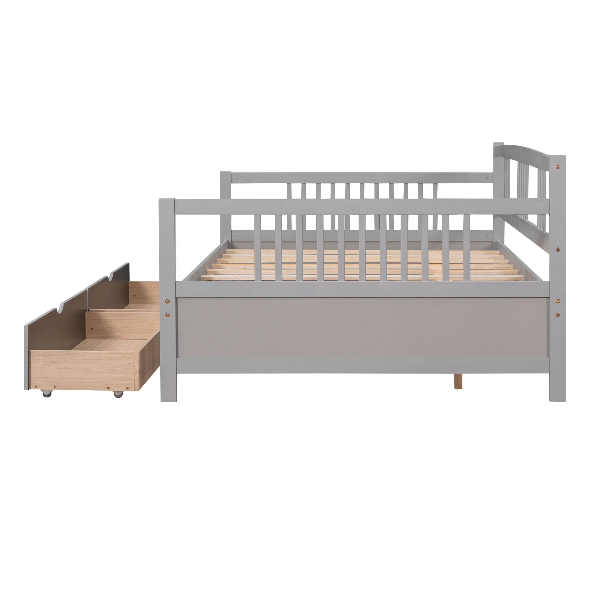 Aukfa Wooden Full Daybed with Storage Drawers, Gray