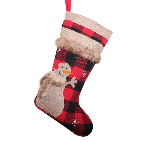 Bouanq Christmas Stockings, Big Xmas Stockings, Plaid Style with Snow, Christmas Tree Decoration for Party Supplies and Wedding