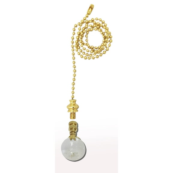 Royal Designs Fan Pull Chain with Sun Cut Round Crystal Finial ? Polished Brass