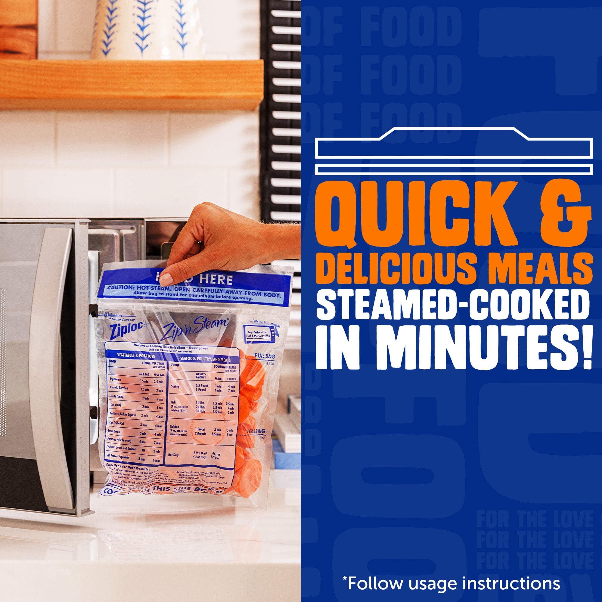 (12 pack) Ziploc® Zip'n Steam® Food Steamer Bags, 10 Count, Seal Top Closure