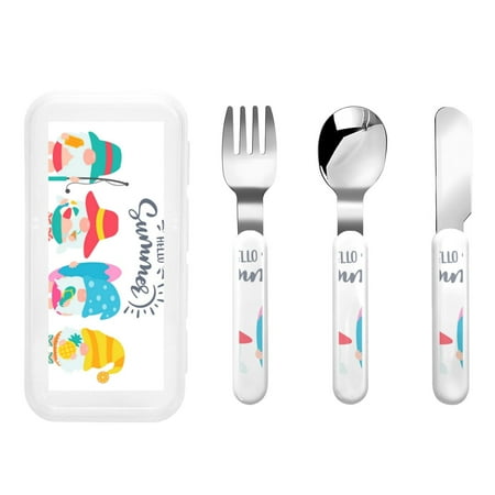 

Bingfone Gnomes Summer Print Toddler Utensils Kids Silverware 3pcs Safety Stainless Steel Toddler Fork Spoon Knife Set Children Flatware Set