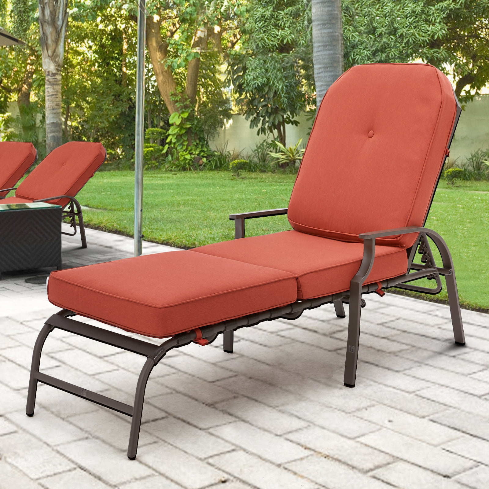 YODOLLA Adjustable Patio Lounge Chair with Thick Cushion Outdoor Chaise