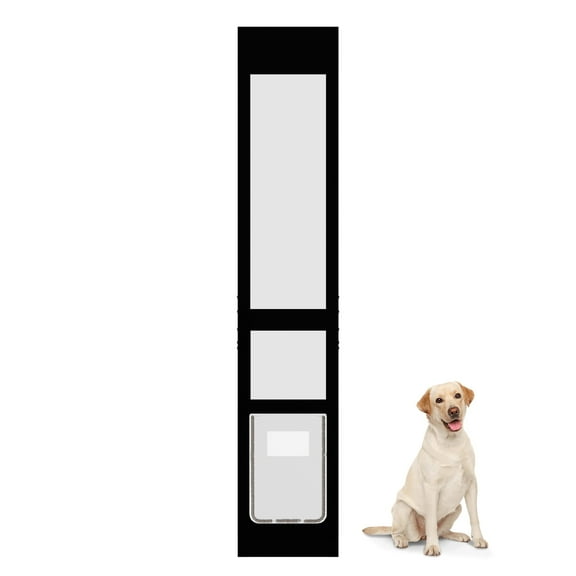 Elevon 1-Piece Aluminum Frame Pet Door, with Lockable Magnetic Latch Plate, Adjusted Height 75" to 83", Easy to Install, Sliding Glass Patio Door for Dogs and Cats, Black, Medium Size