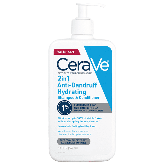 CeraVe Hydrating Anti-Dandruff 2in1 Shampoo & Conditioner for Flakey Itchy Scalp, 19 fl oz