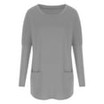thumbnail image 4 of Annhoo Lounge Tops for Women Fall Round Neck Loose Long Sleeve Tunics Comfy Solid Color Shirts with Pockets, 4 of 6