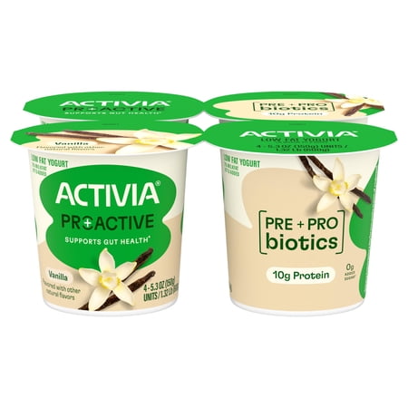 Activia Proactive Vanilla Prebiotic and Probiotic Yogurt Cups, 5.3 oz, 4 Count