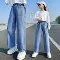 thumbnail image 2 of Kids Girls Jeans Elastic Waist Wide Leg Pants Teen Girl Clothes Cute Baggy Jeans 7-8 Years Girls Fashion, 2 of 3