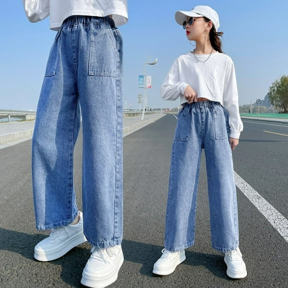 Toddler Girls' Pants Denim Elastic Wasit Wide Leg Denim Pants Teen Girl Clothes Girls Outfits Size
