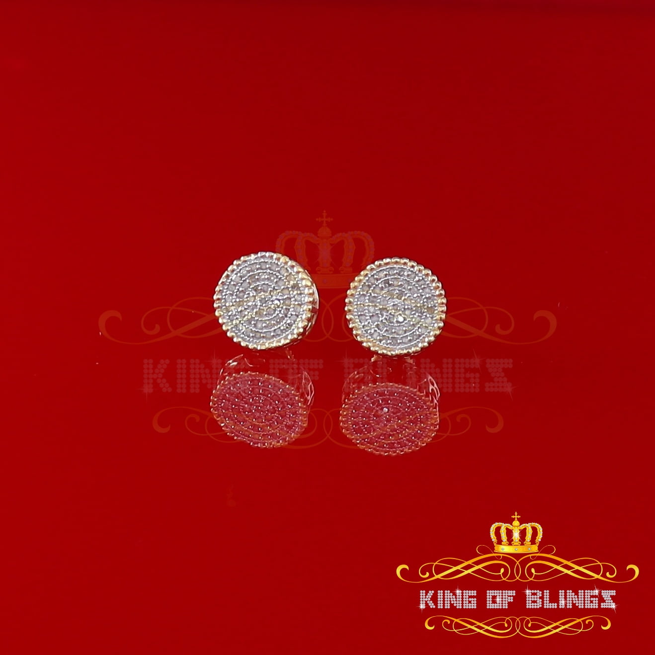 King of Bling's Aretes Para Hombre 925 Yellow Silver 0.25ct Diamond For Women's Stud Earrings