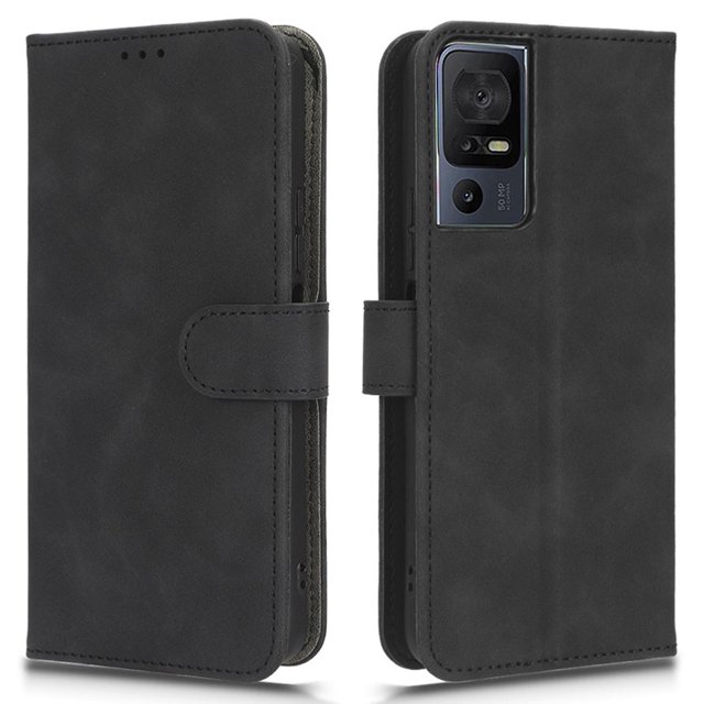 Funda de cuero para teléfono TCL 40 SE, soporte agradable a la piel para billetera con tapa para teléfono con correa para la muñeca