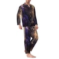 thumbnail image 2 of Honeii Purple Flower Lazy Cat Pattern Mens Pajamas Set,2pcs Men's Lounge Long Sleeve Sleep Shirt and Pajama Bottoms Sleepwear Set,Mens Pjs Sets-Large, 2 of 7