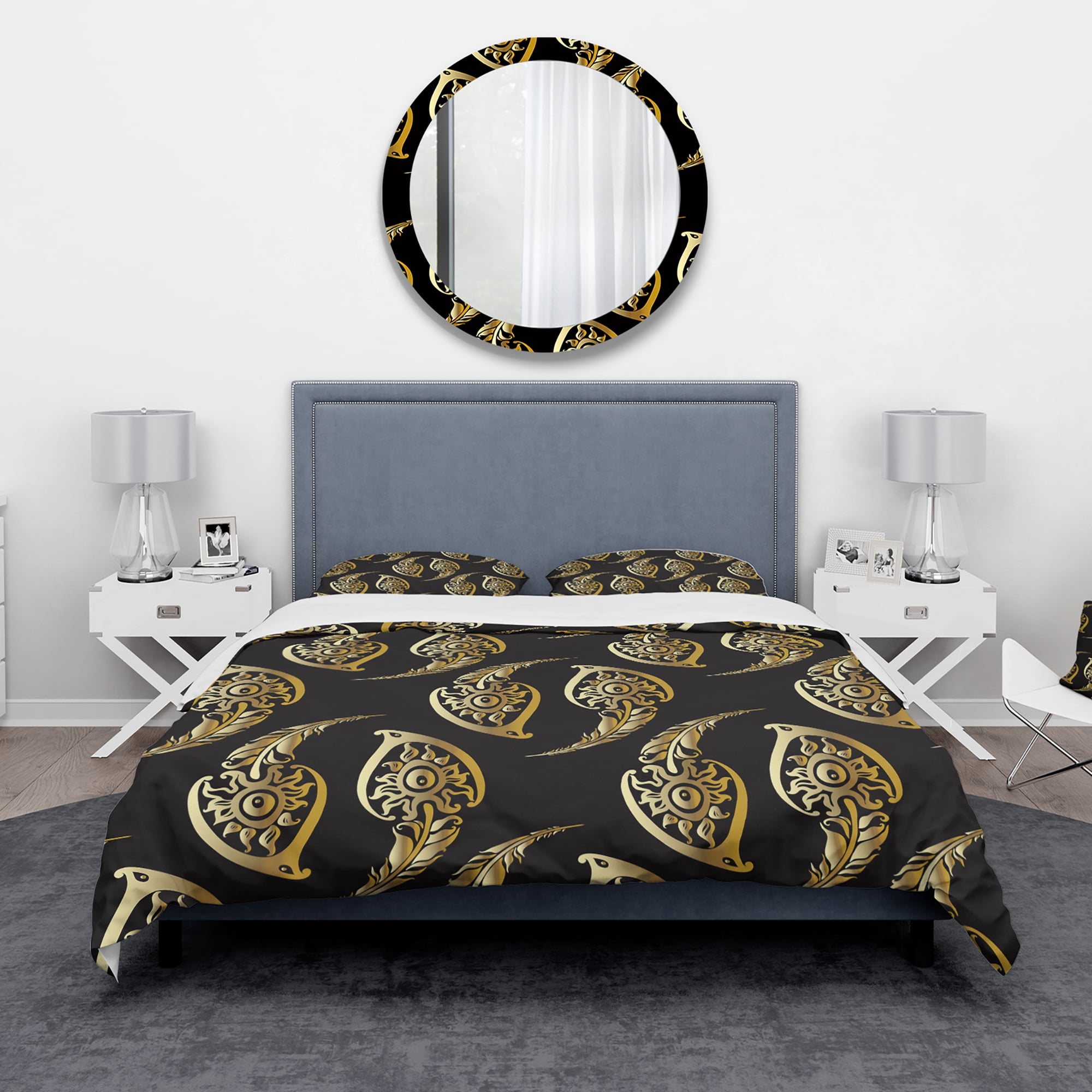 Designart 'Golden Luxury Peacock Feathers' Modern & Contemporary Duvet Cover Set