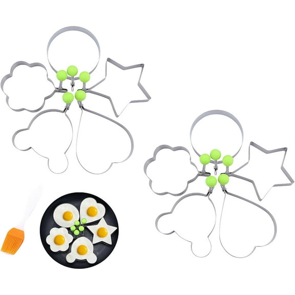 10pcs Egg Molds Egg Shaper Egg Ring For Frying Eggs Stainless Steel Nonstick Pancake Maker with Handle Egg Fryer Mold Cooking Breakfast Accessories, Silver