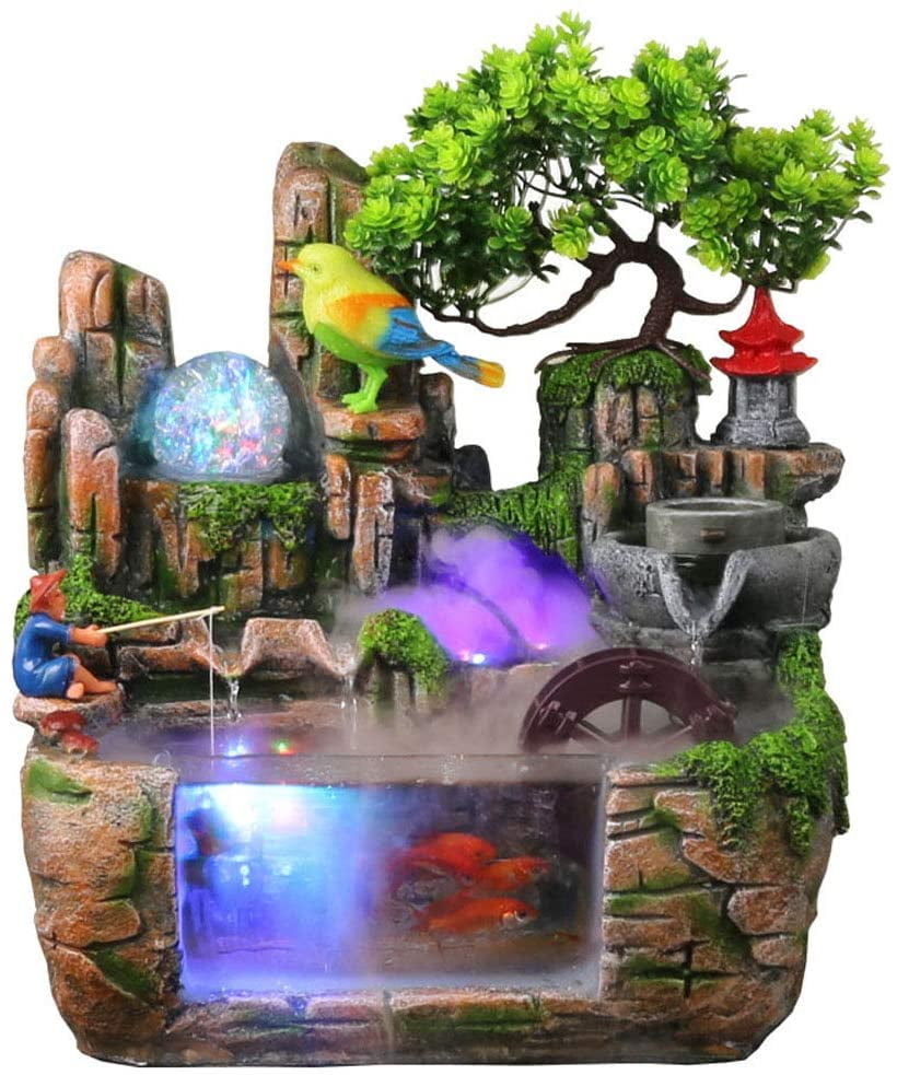 Tabletop Water Fountain Living Room Office Desktop Fountain Rockery Fish Pond Waterfall Business Gifts Desktop Decoration Indoor Fountains 