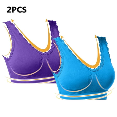 Juslio Minimizer Bras for Women 2PC Lace Wirefree Solid Vest Breasted Bra
