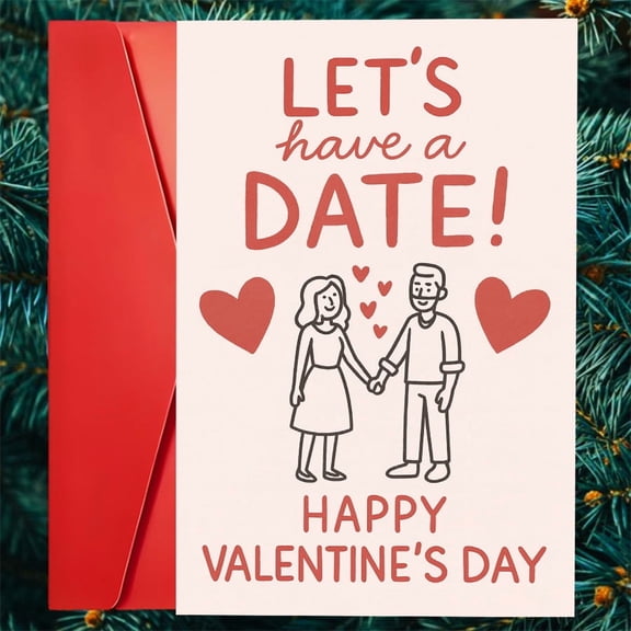 Valentine's Day Card for Couples – "Let’s Have a Date!" Cute Design with Envelope Included – Perfect for Expressing Love and Affection on Valentine's Day