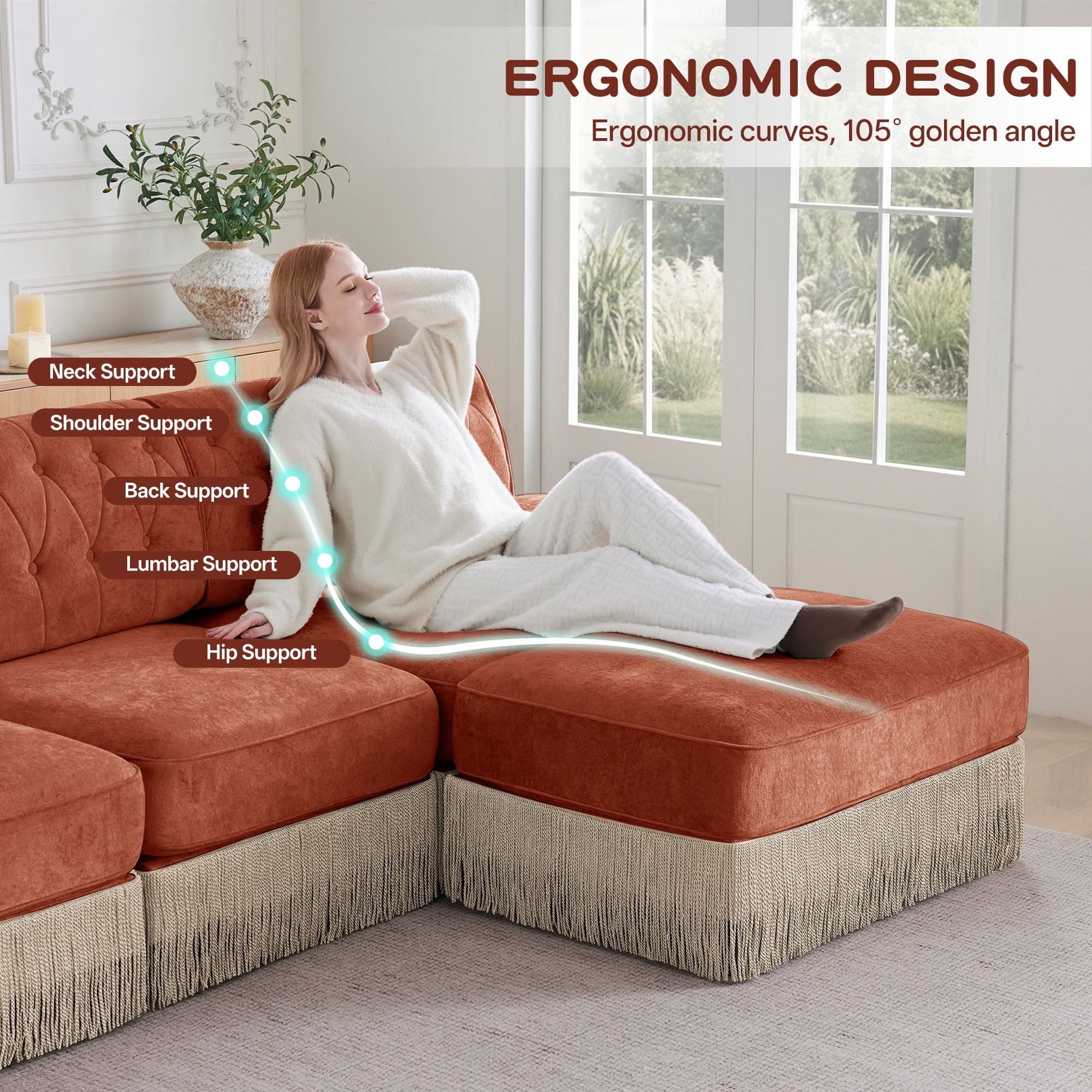 MAYEERTY Chesterfield Loveseat Sofa, 2-Seater Modular Couch with Tassel, Free Combination for Living Room Bedroom Rest Area