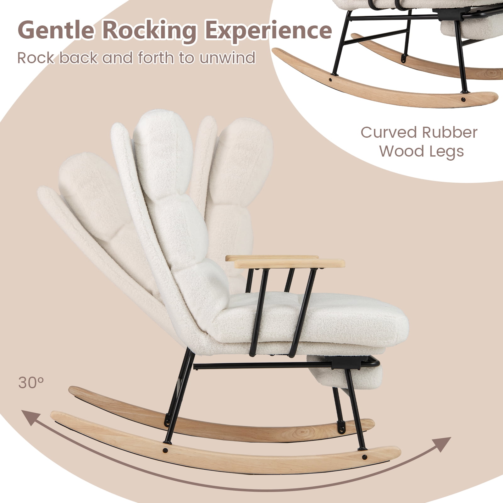 Costway 1 PCS Nursery Rocking Chair with 5-level Adjustable Backrest & Retractable Footrest