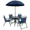 thumbnail image 2 of Emma + Oliver 6 Piece Navy Patio Garden Set with Umbrella Table and Set of 4 Folding Chairs, 226 lbs, Meatal, 2 of 13