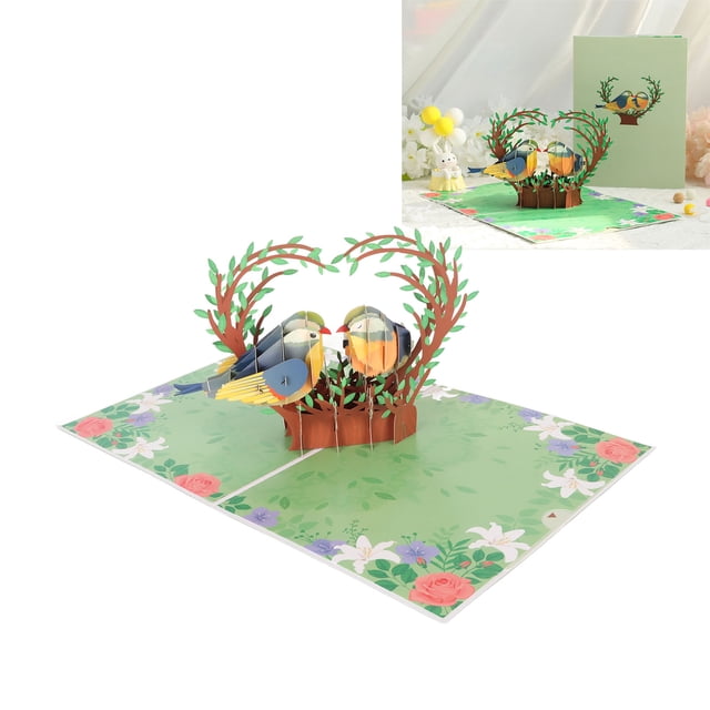 Paper Greeting Card, Repeatable Folding Handcraft Lovebirds Eco Friendly Exquisite 3D Card for Friend for Valentines Day